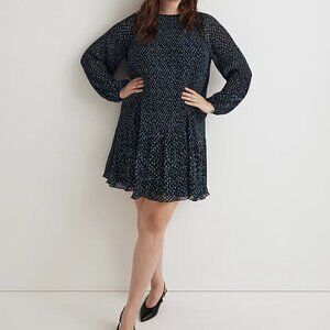 Madewell Plus Crinkle Georgette Mini Dress in Floral Blue Size 1X NWT